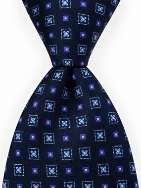 Bill Robinson Necktie Mens Navy Purple Geometric Handmade Tie Preppy NEW